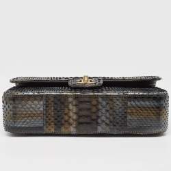 Pre Owned Chanel Metallic Tricolor Python Medium Classic Double Flap Bag 