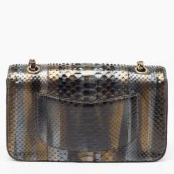 Pre Owned Chanel Metallic Tricolor Python Medium Classic Double Flap Bag 