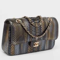 Pre Owned Chanel Metallic Tricolor Python Medium Classic Double Flap Bag 