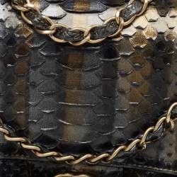 Pre Owned Chanel Metallic Tricolor Python Medium Classic Double Flap Bag 