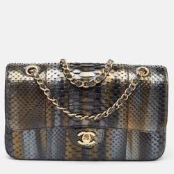 Pre Owned Chanel Metallic Tricolor Python Medium Classic Double Flap Bag 