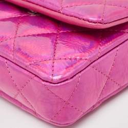 Chanel Pink Iridescent Quilted Patent Leather CC Hook Card Holder