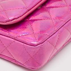 Chanel Pink Iridescent Quilted Patent Leather CC Hook Card Holder