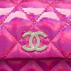 Chanel Pink Iridescent Quilted Patent Leather CC Hook Card Holder