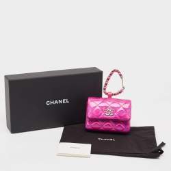 Chanel Pink Iridescent Quilted Patent Leather CC Hook Card Holder