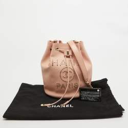 Chanel Peach Leather Logo Studs Deauville Drawstring Bucket Bag