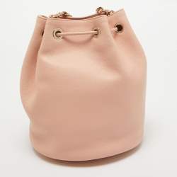 Chanel Peach Leather Logo Studs Deauville Drawstring Bucket Bag