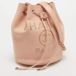 Chanel Peach Leather Logo Studs Deauville Drawstring Bucket Bag