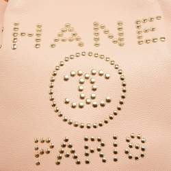 Chanel Peach Leather Logo Studs Deauville Drawstring Bucket Bag