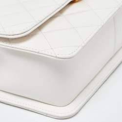 Pre Owned Chanel White Quilted Leather Small Flap Shoulder Bag