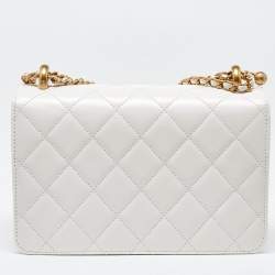 Pre Owned Chanel White Quilted Leather Small Flap Shoulder Bag