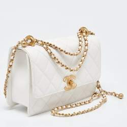 Pre Owned Chanel White Quilted Leather Small Flap Shoulder Bag