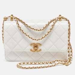 Pre Owned Chanel White Quilted Leather Small Flap Shoulder Bag