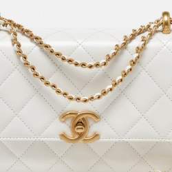 Pre Owned Chanel White Quilted Leather Small Flap Shoulder Bag