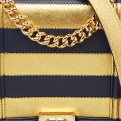 Chanel Navy Blue/Gold Leather Paris-New York North/South Boy Bag