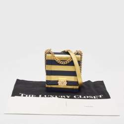 Chanel Navy Blue/Gold Leather Paris-New York North/South Boy Bag