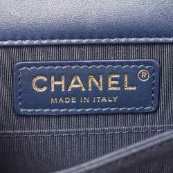 Chanel Navy Blue/Gold Leather Paris-New York North/South Boy Bag