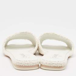 Chanel White Shearling CC Flat Slides Size 38.5