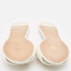 Chanel White Shearling CC Flat Slides Size 38.5