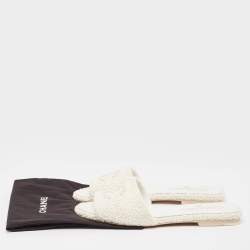 Chanel White Shearling CC Flat Slides Size 38.5