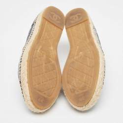 Chanel Navy Blue/Black Quilted Leather CC Chain Detail Espadrille Flats Size 39