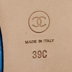 Pre Owned Chanel Blue/Black Quilted Leather and Canvas CC Cap Toe Bow Ballet Flats Size 39