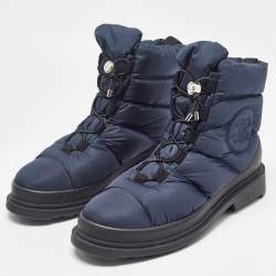 Chanel Navy Blue Nylon Interlocking CC Logo Snow Boots Size 40
