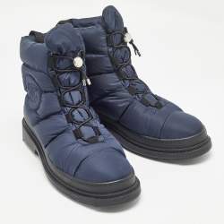 Chanel Navy Blue Nylon Interlocking CC Logo Snow Boots Size 40