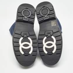 Chanel Navy Blue Nylon Interlocking CC Logo Snow Boots Size 40