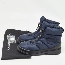 Chanel Navy Blue Nylon Interlocking CC Logo Snow Boots Size 40