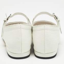 Pre Owned Chanel White/Black Leather CC Mary Jane Flats Size 36