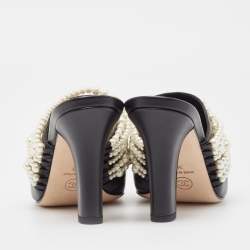 Chanel Black Leather Pearl Embellished Mules Size 38