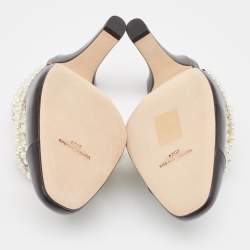 Chanel Black Leather Pearl Embellished Mules Size 38
