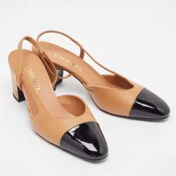 Pre Owned Chanel Brown/Black Leather and Croc Embossed CC  Slingback Pumps Size 39.5