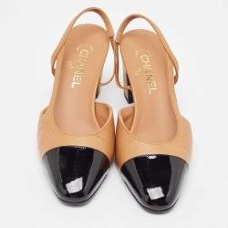 Pre Owned Chanel Brown/Black Leather and Croc Embossed CC  Slingback Pumps Size 39.5