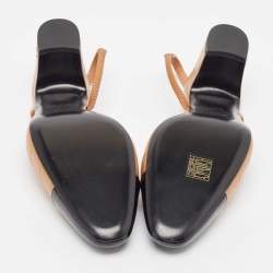 Pre Owned Chanel Brown/Black Leather and Croc Embossed CC  Slingback Pumps Size 39.5