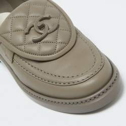 Chanel Grey Quilted Leather CC Turnlock Loafers Size 37.5