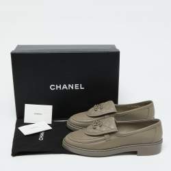 Chanel Grey Quilted Leather CC Turnlock Loafers Size 37.5