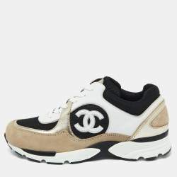 Pre Owned Chanel Tricolor Suede, Leather and Mesh CC Low Top Sneakers Size 37.5
