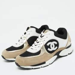 Pre Owned Chanel Tricolor Suede, Leather and Mesh CC Low Top Sneakers Size 37.5