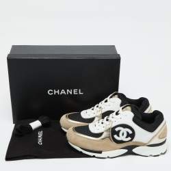 Pre Owned Chanel Tricolor Suede, Leather and Mesh CC Low Top Sneakers Size 37.5