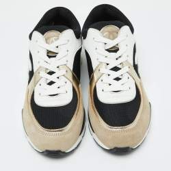 Pre Owned Chanel Tricolor Suede, Leather and Mesh CC Low Top Sneakers Size 37.5
