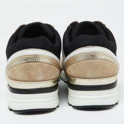 Pre Owned Chanel Tricolor Suede, Leather and Mesh CC Low Top Sneakers Size 37.5