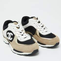 Pre Owned Chanel Tricolor Suede, Leather and Mesh CC Low Top Sneakers Size 37.5