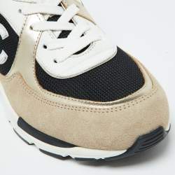 Pre Owned Chanel Tricolor Suede, Leather and Mesh CC Low Top Sneakers Size 37.5