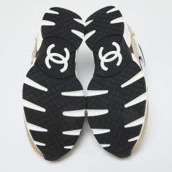 Pre Owned Chanel Tricolor Suede, Leather and Mesh CC Low Top Sneakers Size 37.5