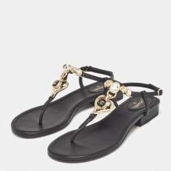 Chanel Black Leather CC Ankle Strap Sandals Size 36