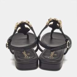 Chanel Black Leather CC Ankle Strap Sandals Size 36