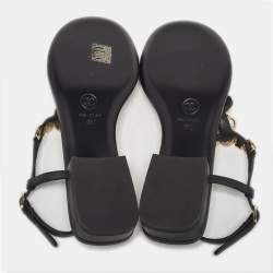 Chanel Black Leather CC Ankle Strap Sandals Size 36