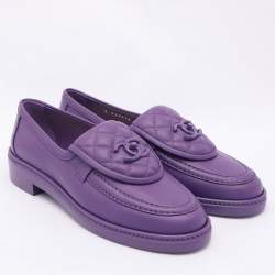 Chanel Purple Quilted Leather CC Turnlock Loafers Size 37.5